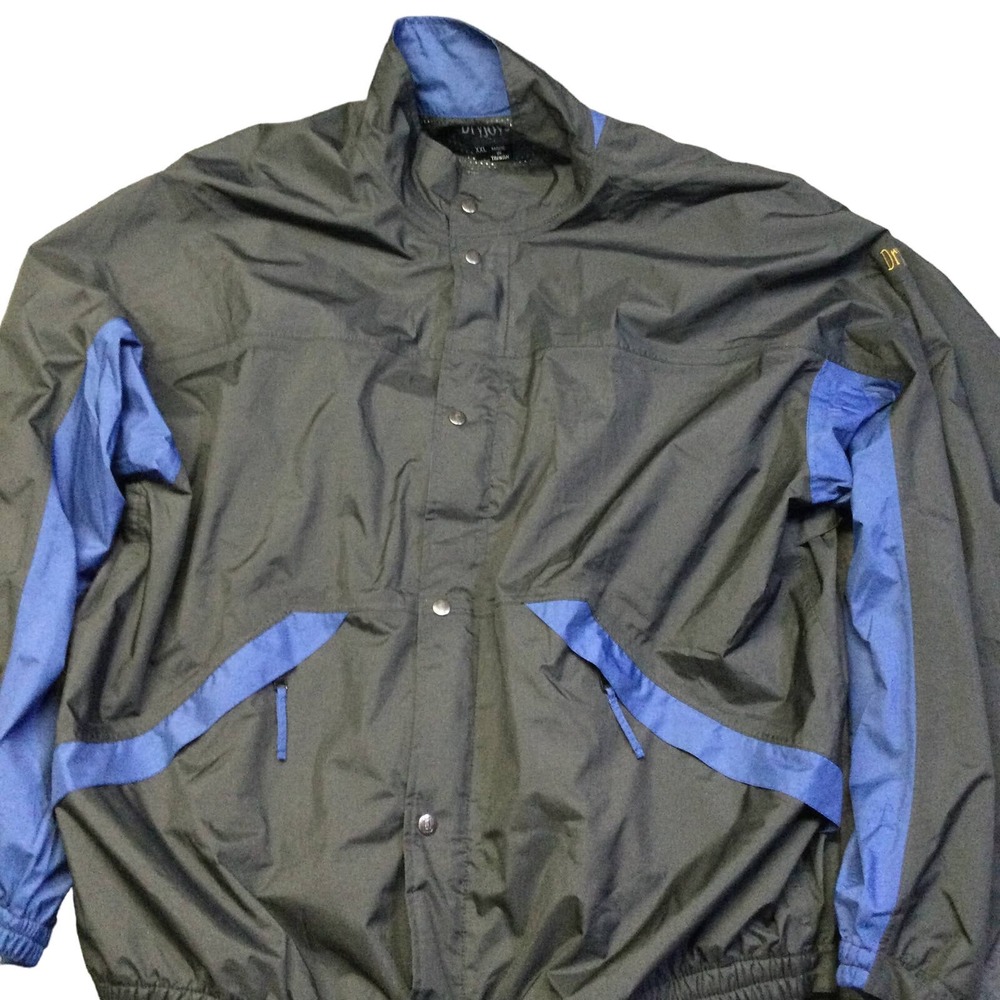 DryJoy by FootJoy Golf Jacket Sz XXL Full Zip & Full Snap Black Blue Windbreaker